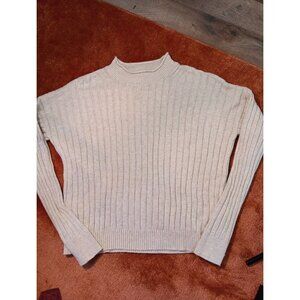 ABERCROMBIE & FITCH 90's OATMEAL BEIGE CROPPED ROLL NECK SWEATER CABLE KNIT‎ S